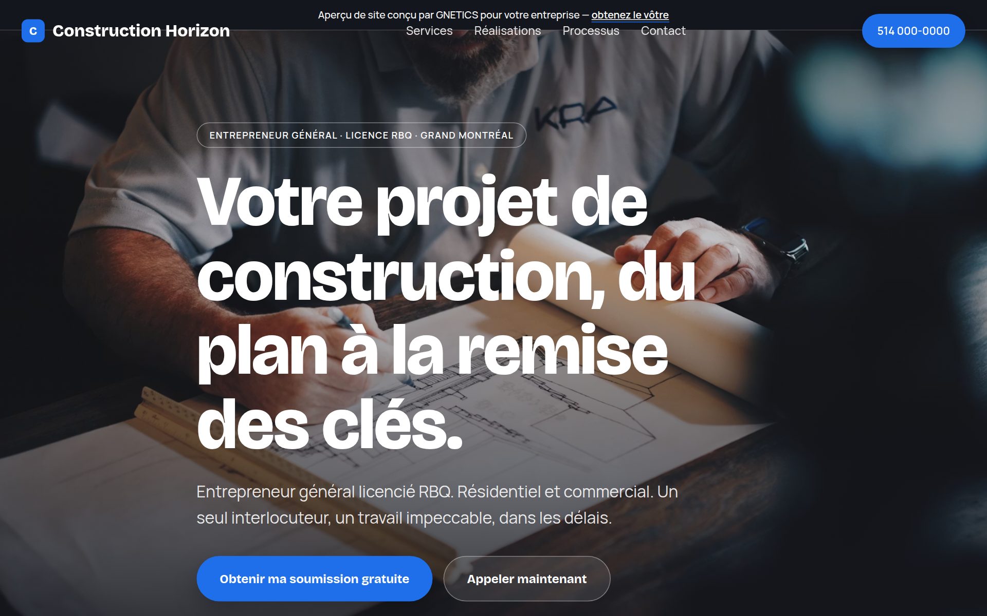 Exemple de site web pour Entrepreneur général